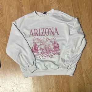 SHEIN Arizona Graphic White and Pink Crewneck Sweater